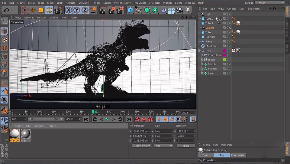 Абстрактная анимация динозавра в Cinema 4D
